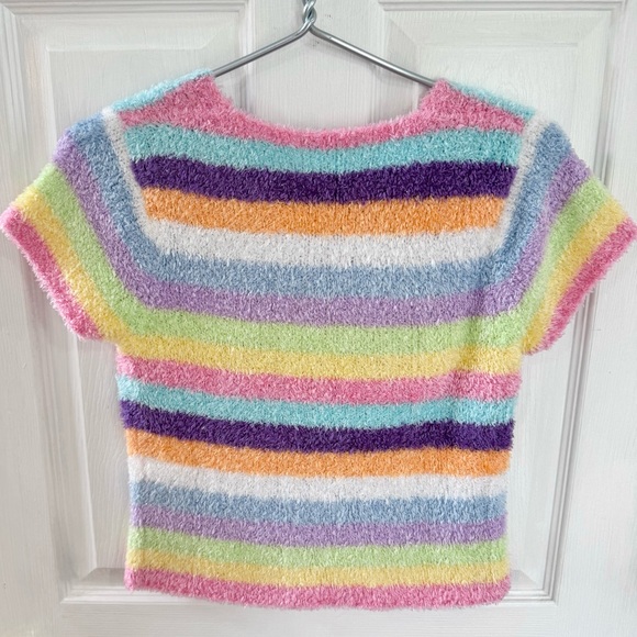 Vintage 90’s Y2K Christie Brooks Fuzzy Cropped Striped Sweater JUNIOR LG - Picture 5 of 6